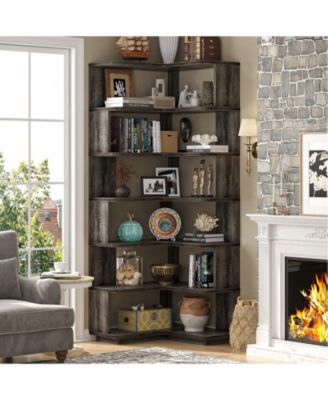 6-Tier Corner Bookshelf, Space-saving Bookcase Display Storage Shelf