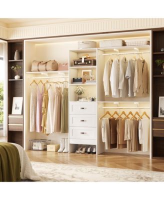 Closet Organizer System with Hanging Rods and Shelves, Wardrobe System with Drawers