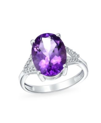 Classic Oval Gemstone Halo Statement Ring 3.8CT CZ Purple Amethyst, Zircon .925 Sterling Silver