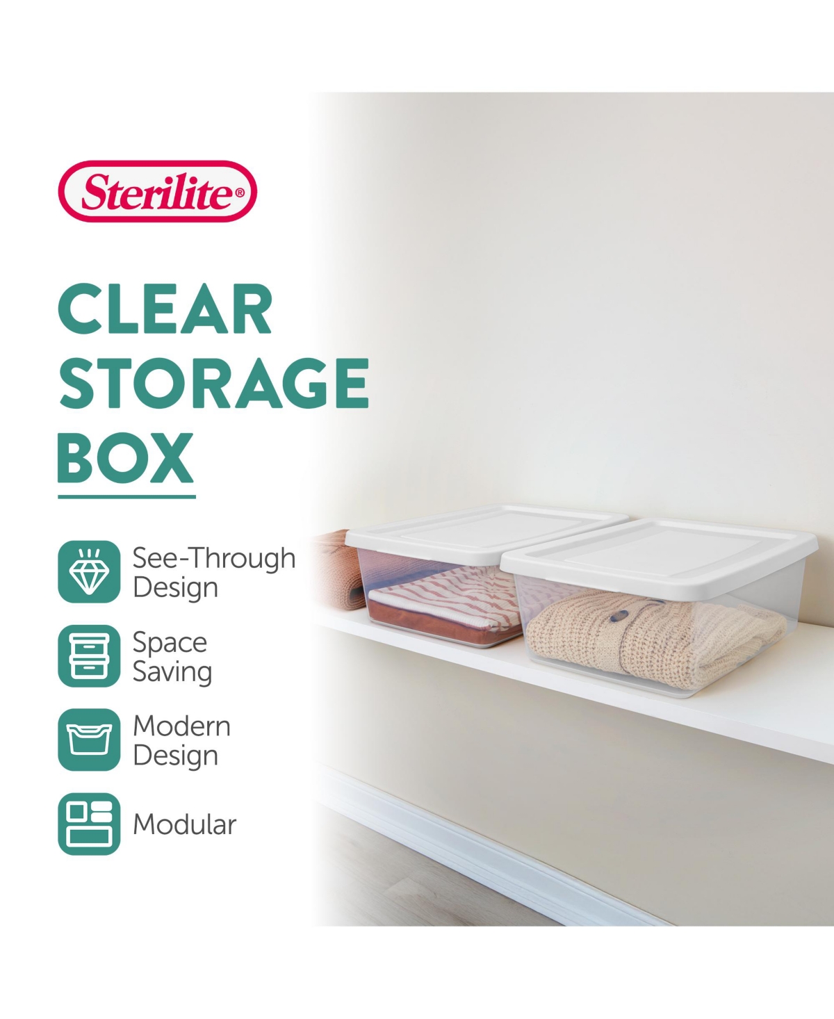 Sterilite 12 Quart Storage Box, Stackable Plastic Container, Home Organizer, 12 Pack