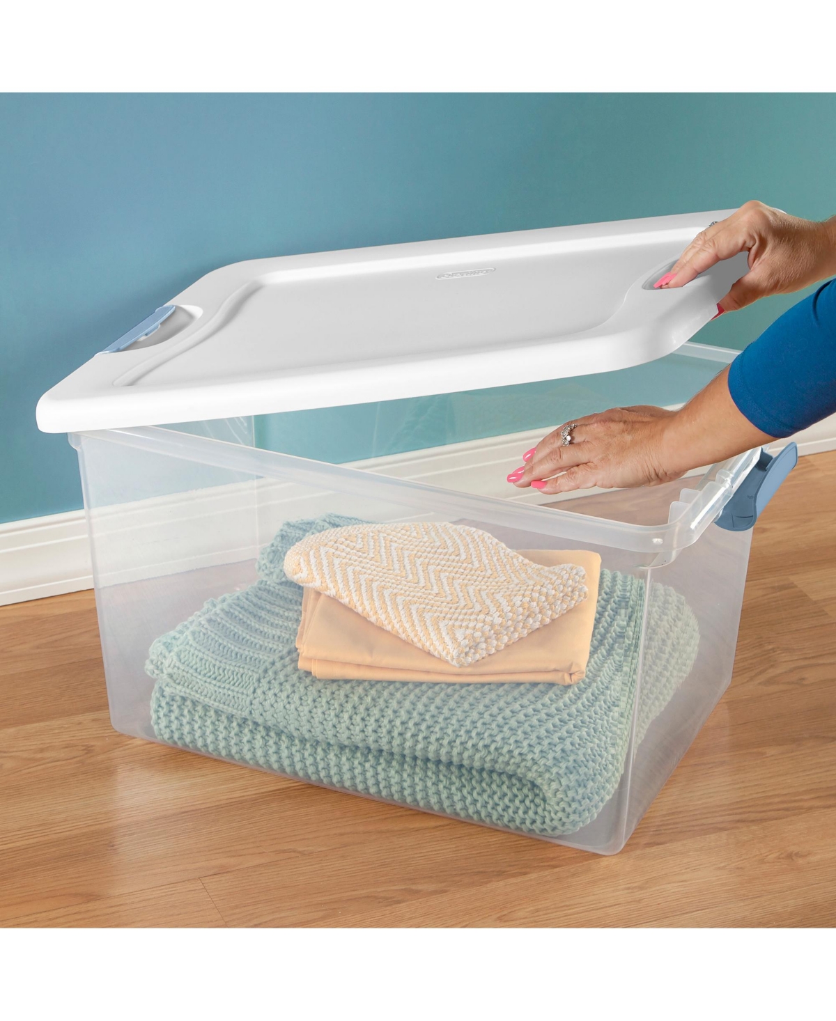 Sterilite 64Qt Latching Box Stackable Storage Container with Lid, White, 16 Pack