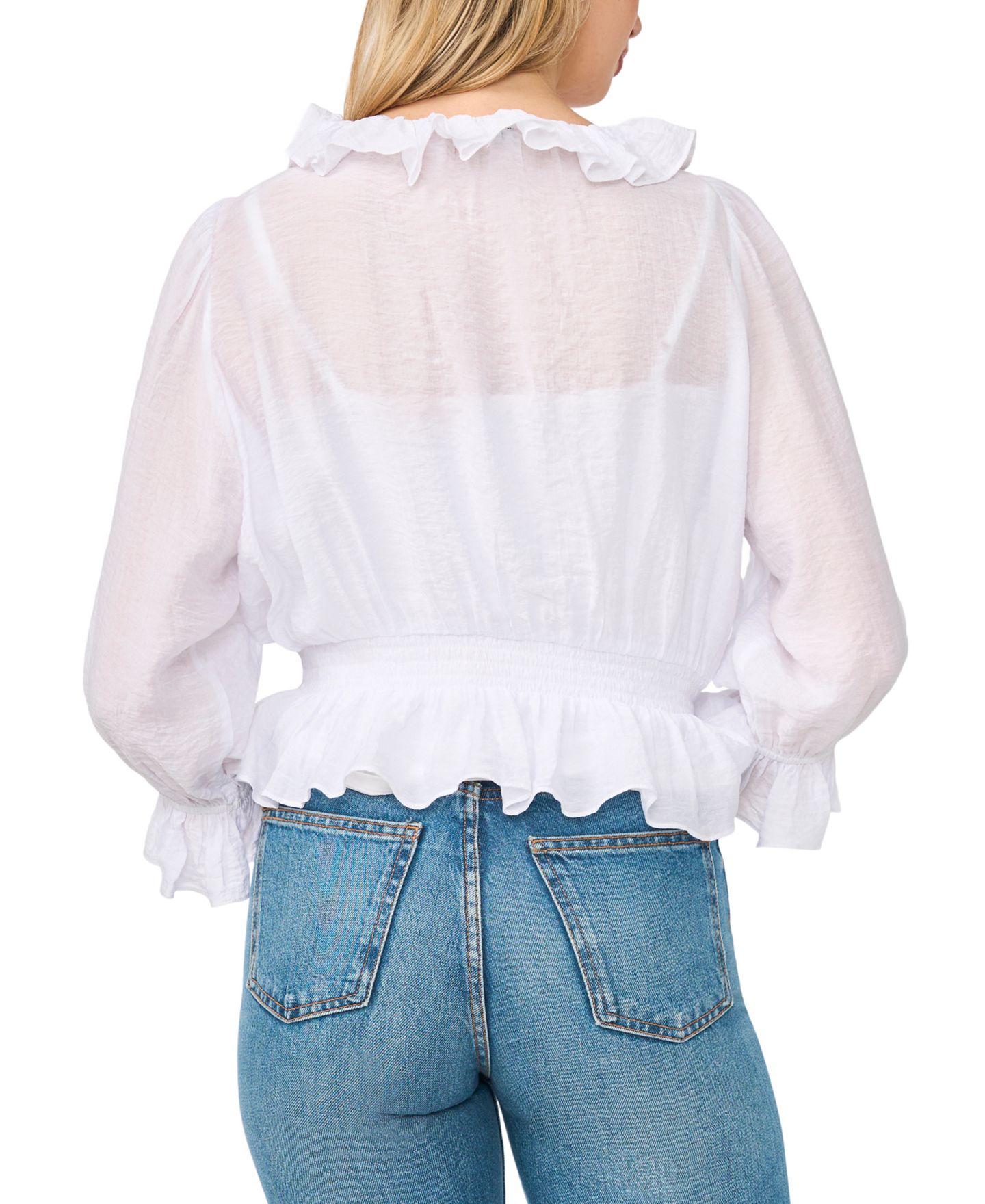 Женский топ Sam & Jess Tie-Neck Ruffle-Sleeve Top, цвет: Яркий белый / Белый — фото 3