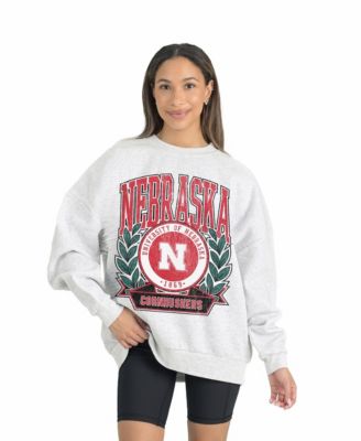Women's Gray Nebraska Huskers Premium Fleece Drop Shoulder Oversized Pullover Sweatshirt
