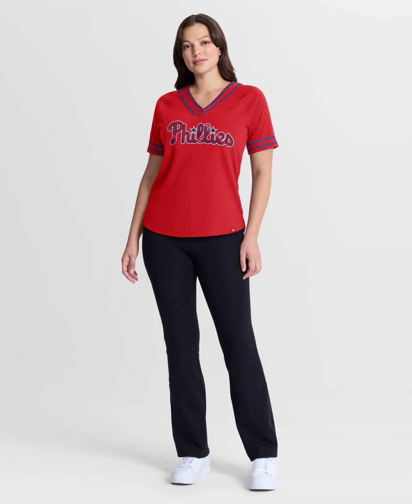Женская футболка Fanatics Red Philadelphia Phillies Diva Race Ahead Raglan V-Neck — фото 3