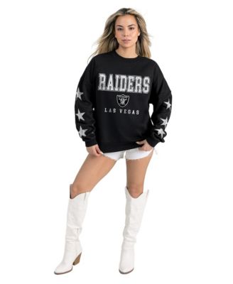 Women's Black Las Vegas Raiders Velocity Relaxed Rhinestone Pullover Sweatshirt