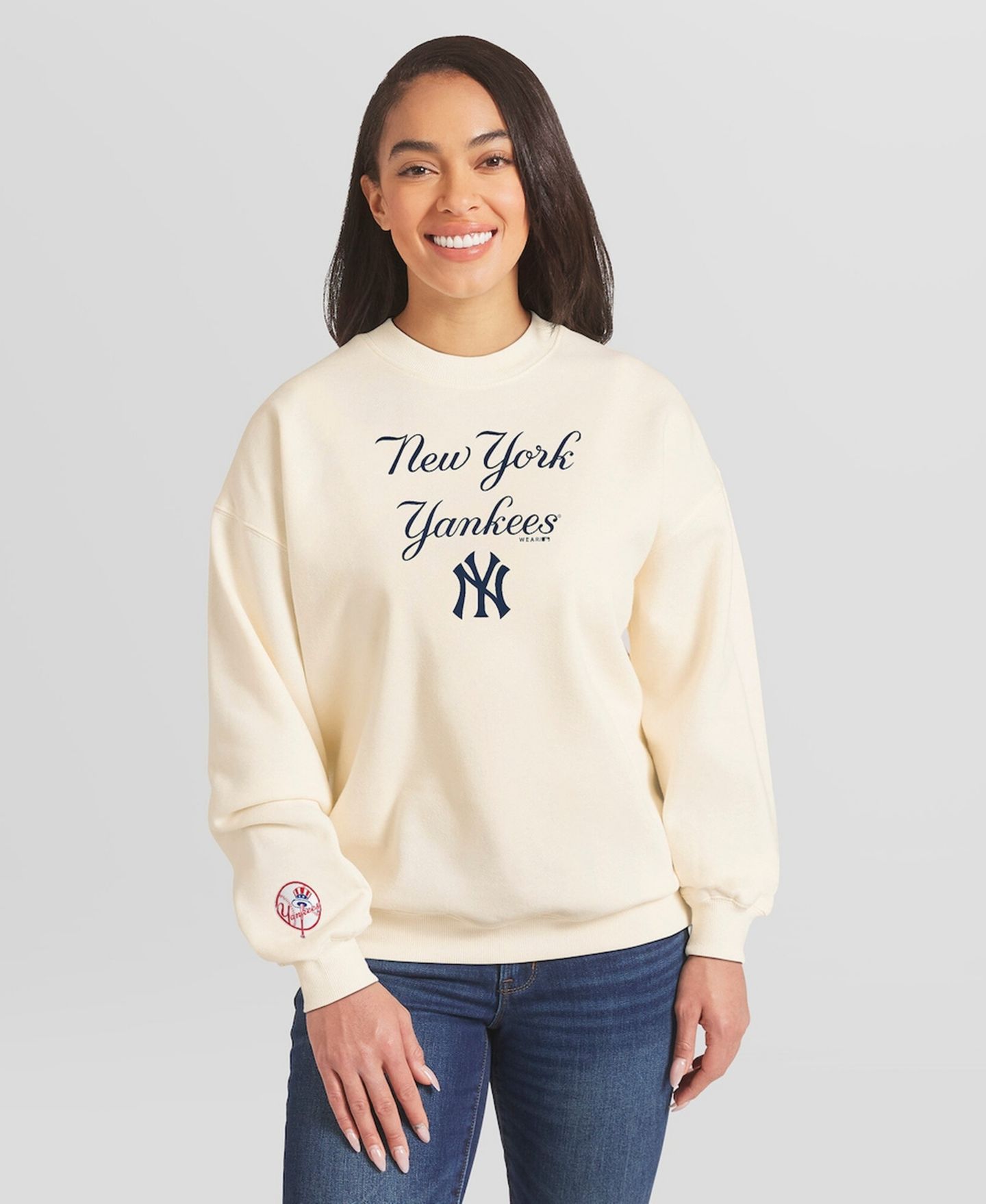 Женская толстовка WEAR by Erin Andrews Cream New York Yankees Heavyweight Crew Neck — фото 8