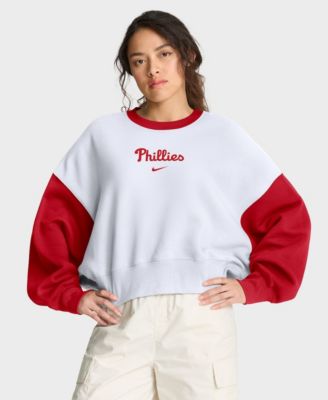 Women's White/Red Philadelphia Phillies Oversized High Hip Fleece Sweatshirt