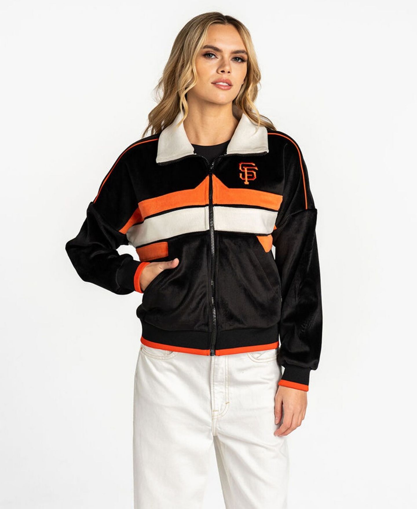 Женская куртка The Wild Collective Black San Francisco Giants Velvet Cord Full-Zip — фото 1