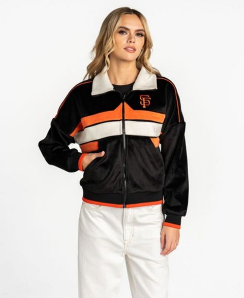 Женские куртки The Wild Collective Women's Black San Francisco Giants Velvet Cord Full-Zip Jacket