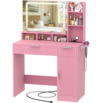 Vanity Desk with Mirror and 3 Color Lights, Makeup Vanity Desk with Drawers