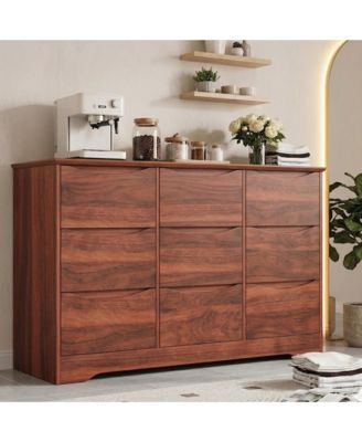 9-Drawer Wooden Dresser, Tall Modern Chest with Deep Storage, Wide Top Long Dresser for Bedroom, Living Room, Hallway, Kids Room