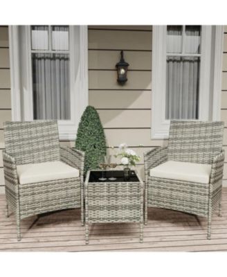 Wicker Bistro Set with Glass Table, Wicker and Cushions
