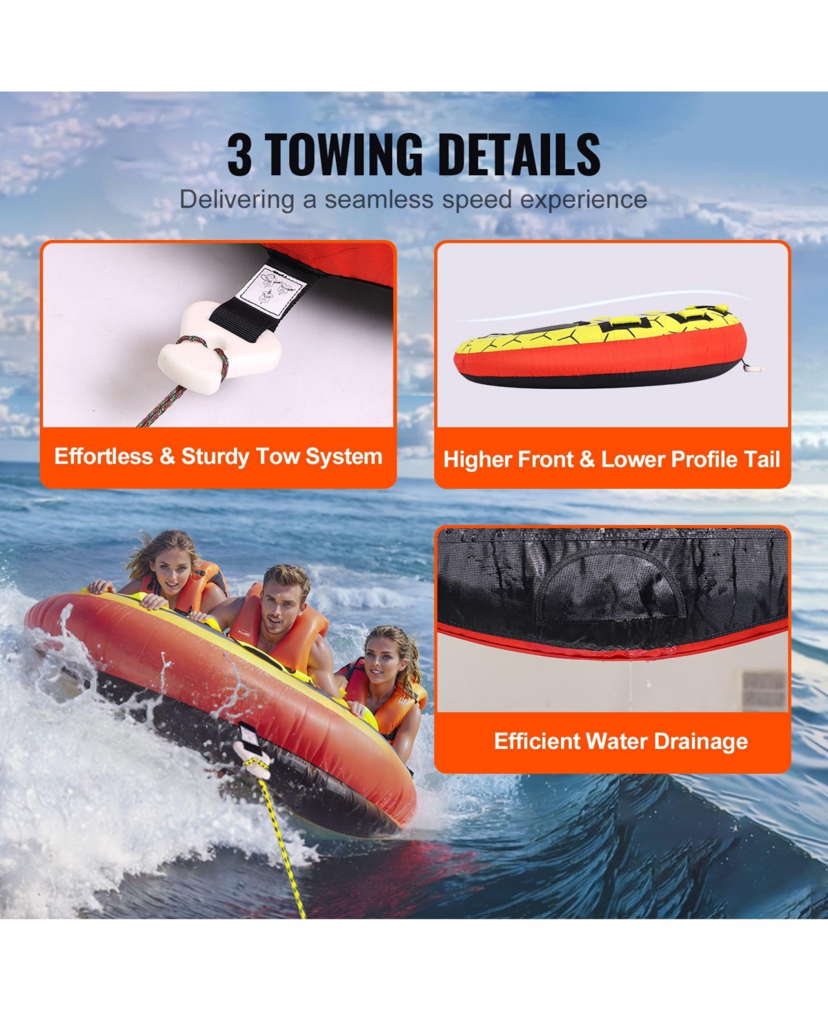 Hikeen Towable Tube for Boating 1 3 Riders Inflatable Boat Tubes and Towables 510 lbs 63 Round Water Sport Towable Tubes for Boats Full Nylon Cover