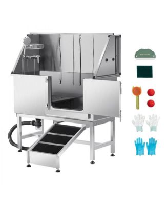 50 inch Stainless Steel Dog Bathtub with Ramp PE Filter Board and Showerhead Right