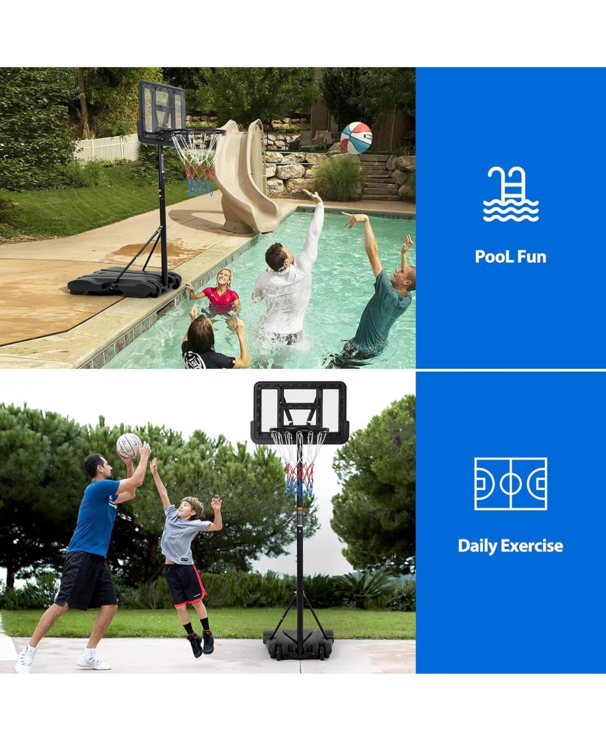 Xo 5-7FT Adjustable Kids Basketball Hoop, 28" Backboard with Wheels Base for Backyard Driveway Indoor Play