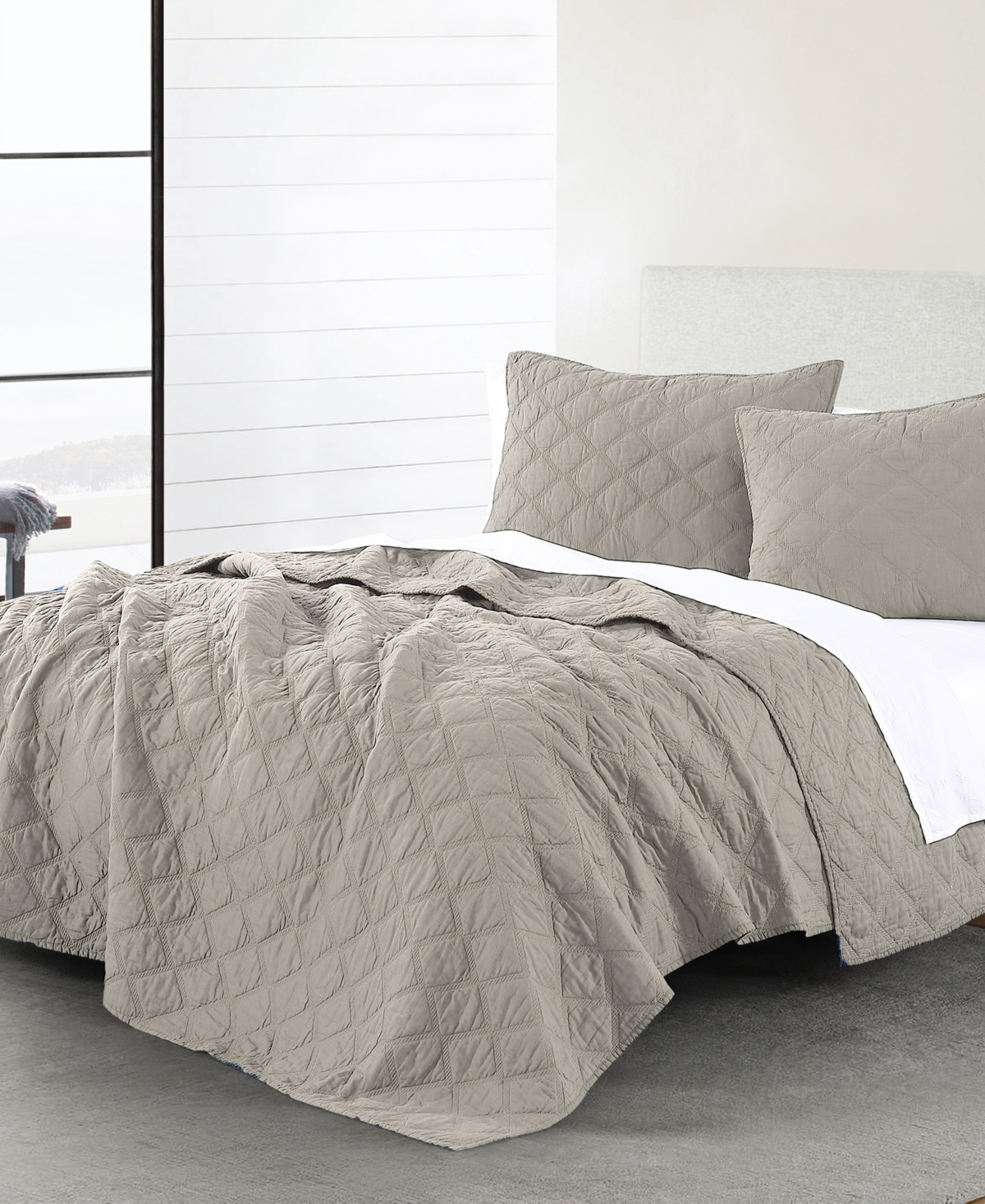 Anne Klein Diamond Cotton 3-Piece Quilt Set, California King