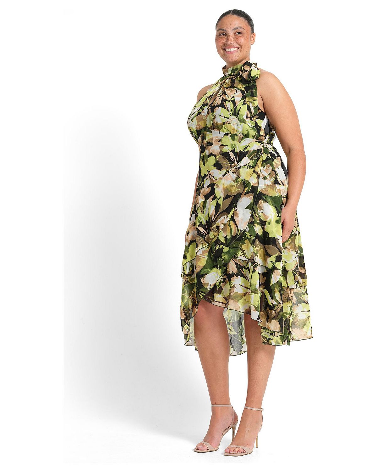 ESTELLE Women's Chlora Halter Chiffon Cocktail Midi Dress view 2 — MAYCSS fashion products