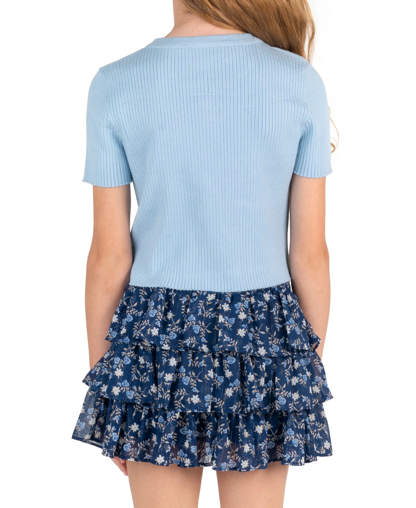 Комплект Rare Editions Rib Knit Bow Top and Skort, 2-Piece Set для девочек, цвет: Тёмно-синий — фото 3