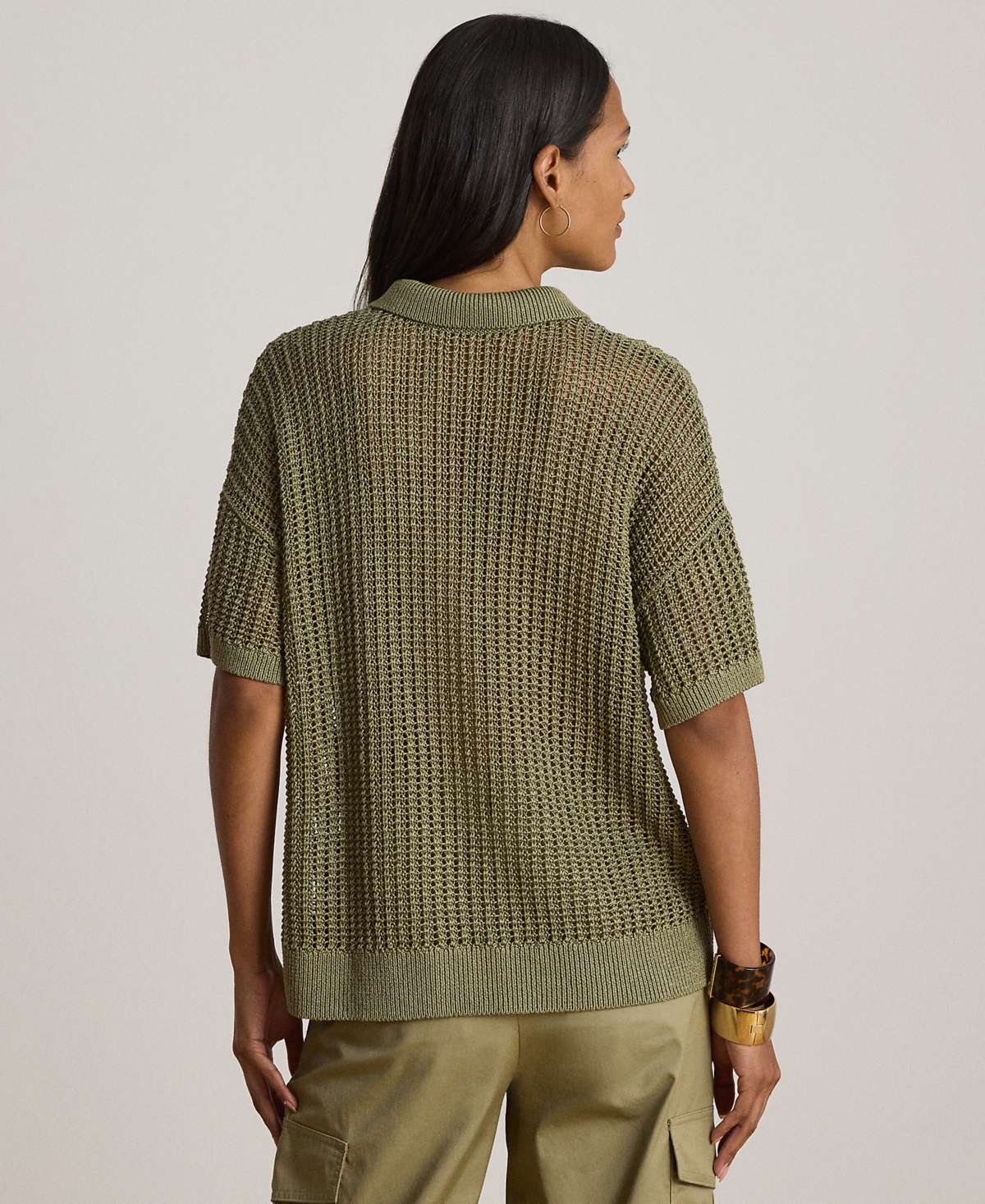 Lauren Ralph Petite Mesh Short-Sleeve Sweater
