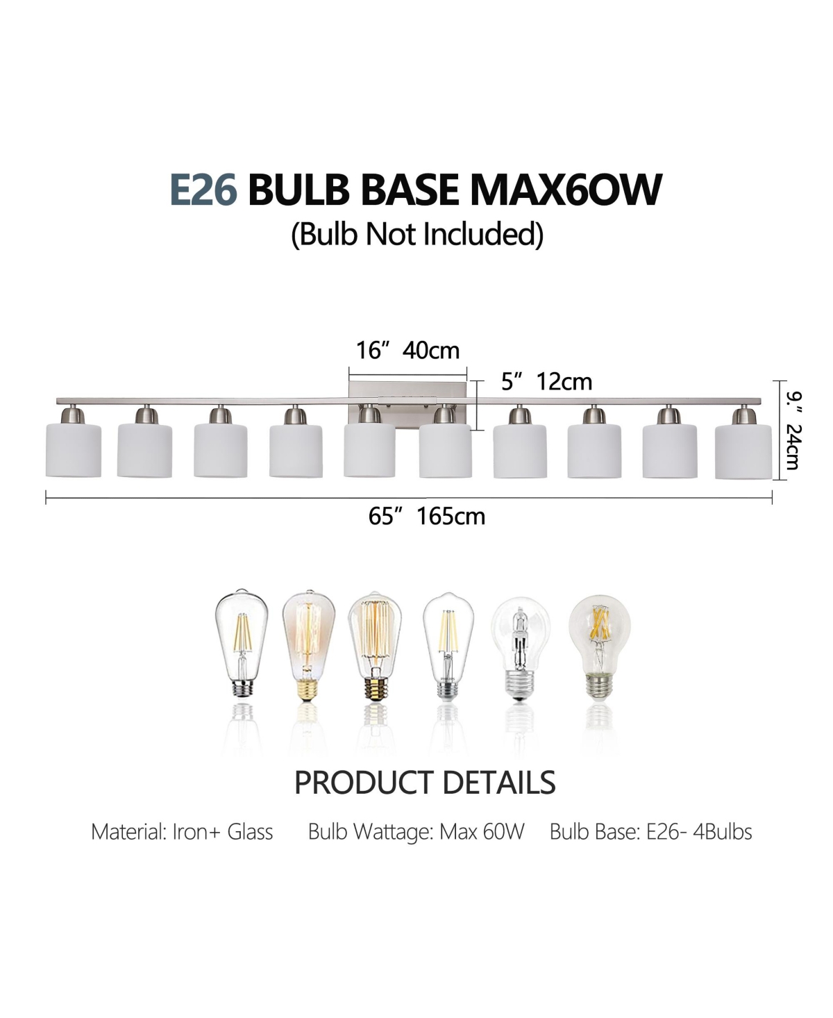 Busdays 10 Light Nickel Bathroom Vanity Light with Glass Shade Modern Wall Lights Over Mirror Farmhouse Sconce for Bedroom Living Room