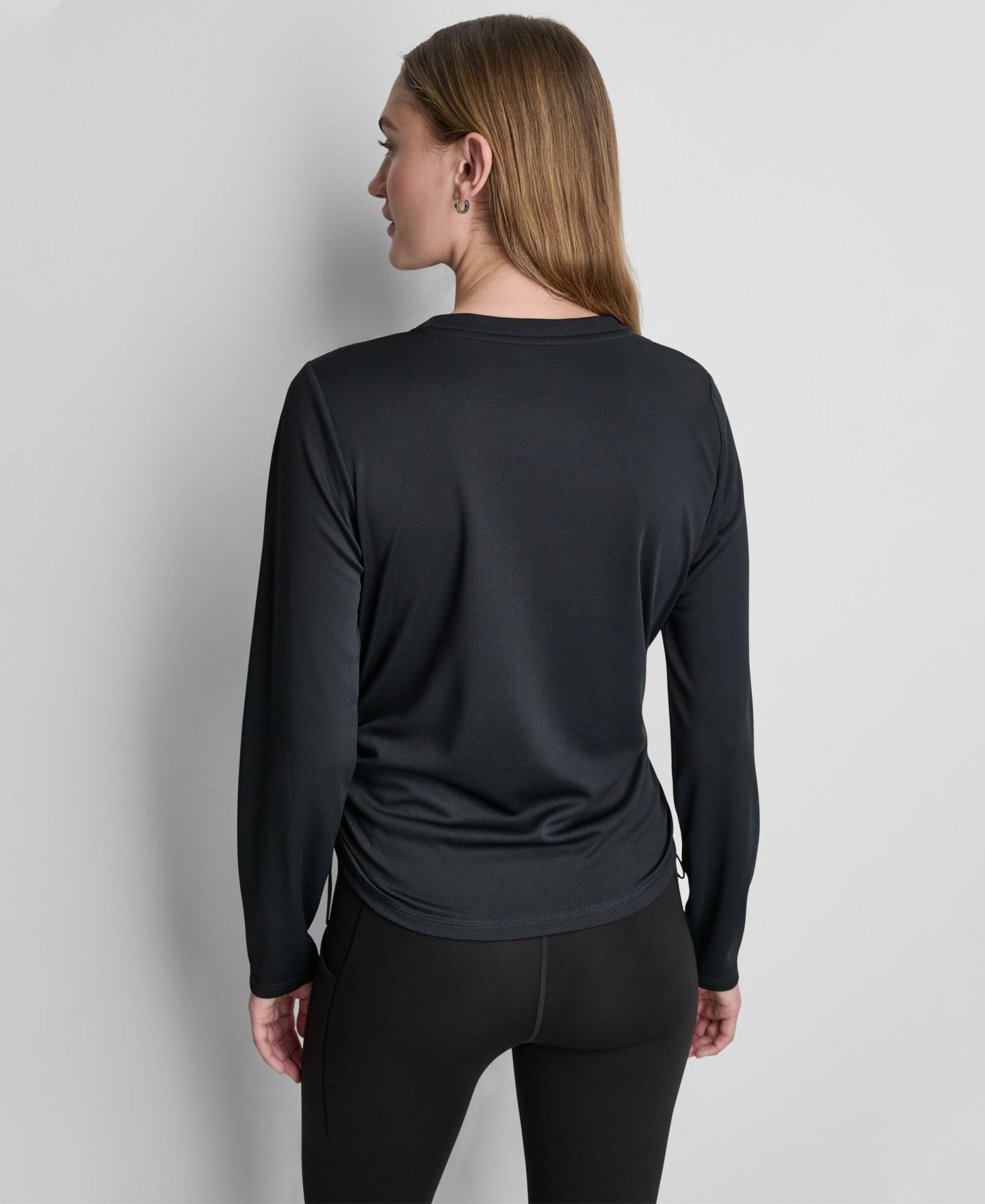 Женский топ DKNY Sport со сборками, технологичный, с длинным рукавом, цвет: Чёрный — фото 5
