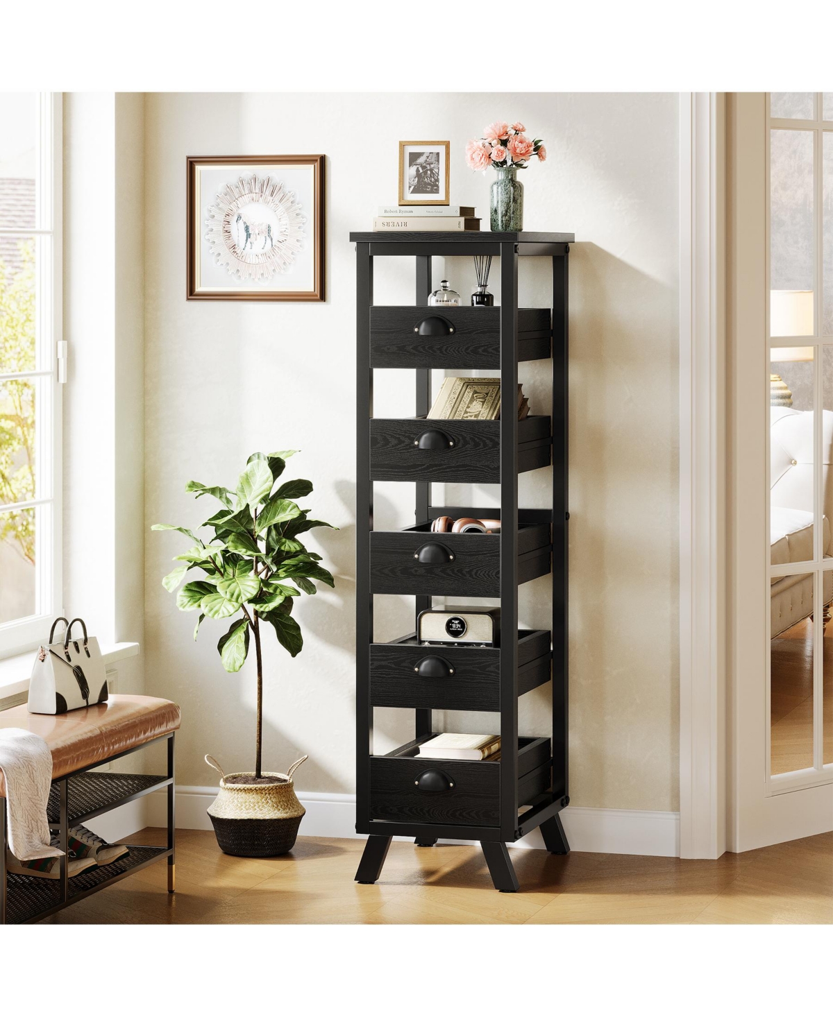 Tribesigns Tall 5-Drawer Wood Dresser - Slim Vertical Storage Organizer for Bedroom, Living Room, Entryway