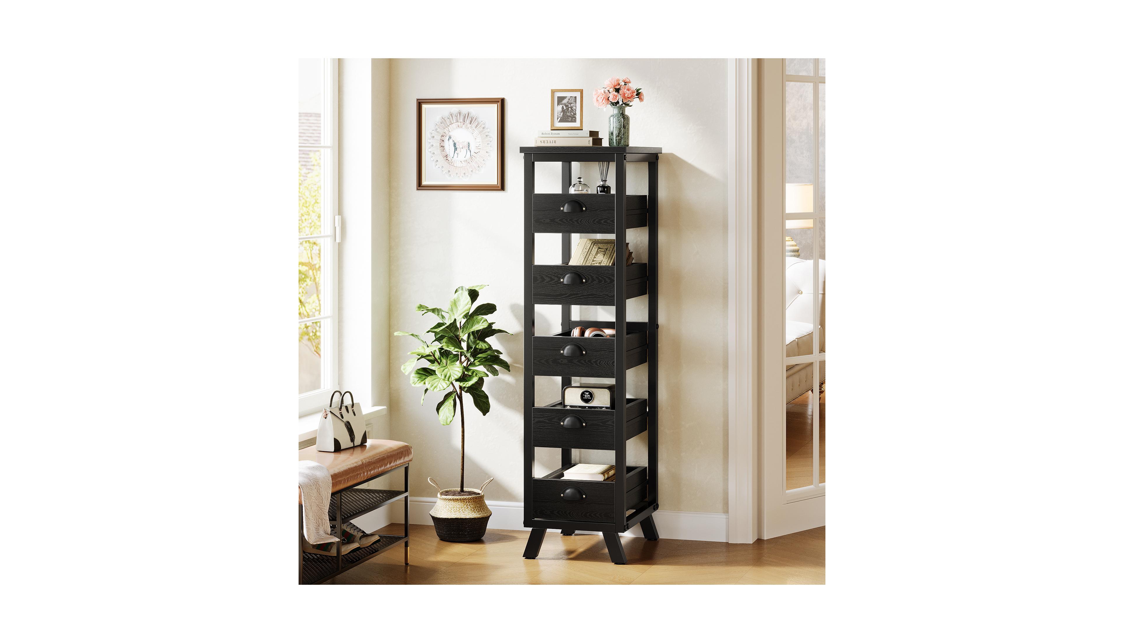 Tribesigns Tall 5-Drawer Wood Dresser - Slim Vertical Storage Organizer for Bedroom, Living Room, Entryway