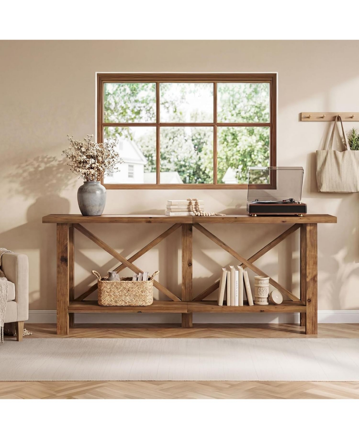 Tribesigns Solid Wood Console Table, 70.9-Inch Long Narrow Entryway Table with Storage, 2-Tier Farmhouse Sofa Console Behind Couch