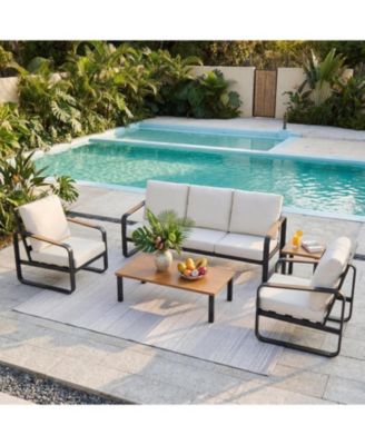 5-Piece Outdoor Patio Furniture Set with 2 Chairs, 1 3-Seater Sofa, 1 Coffee Table and 1 Side Table