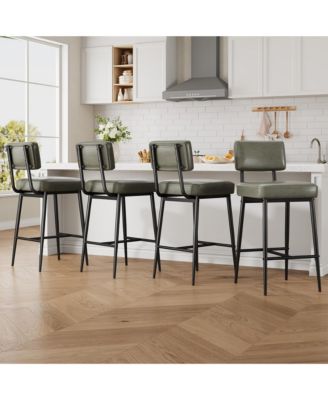 Set of 4 Counter Height Bar Stools, 26 Inch Upholstered Seats with Backrests, Metal Legs, Suitable for Kitchen Island, Home Bar and Dining Room