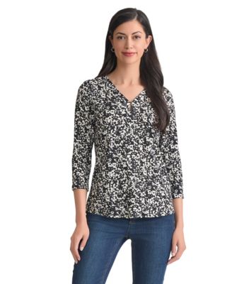 Women's Printed Moss Crepe 3/4-Sleeve Top