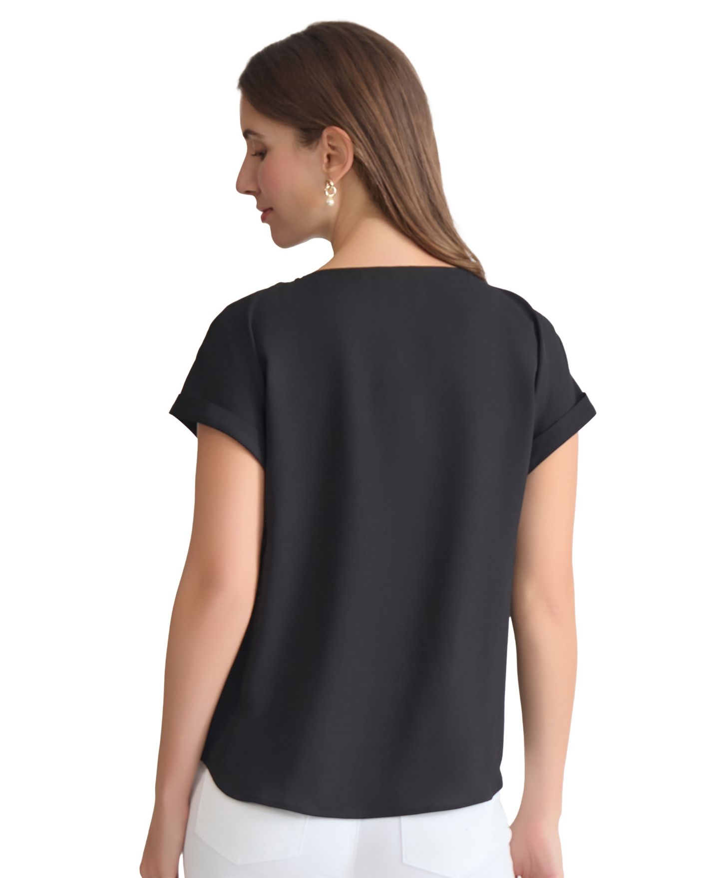 Женский топ Jones New York Side-Button Short-Sleeve Top, цвет: Чёрный — фото 2