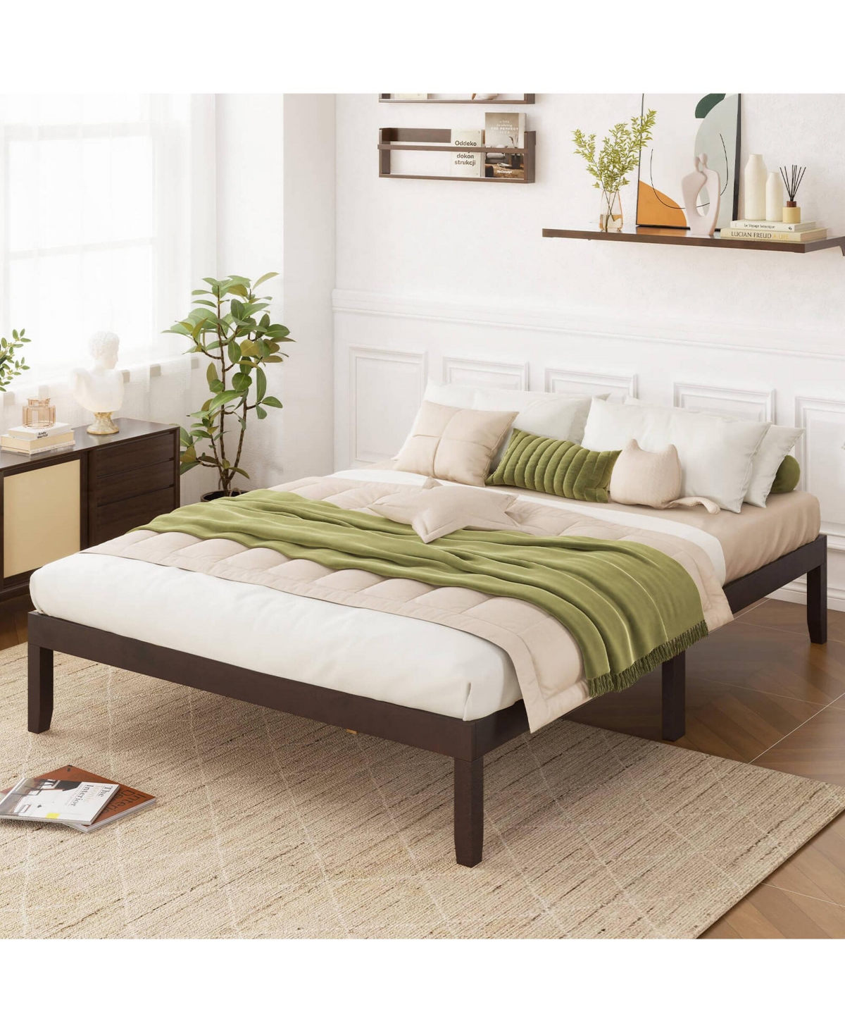 Costway Wooden Platform Bed Frame with Rubberwood Legs Under-Bed Storage
