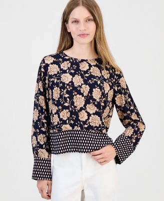 Women's Long-Sleeve Border-Print Blouse