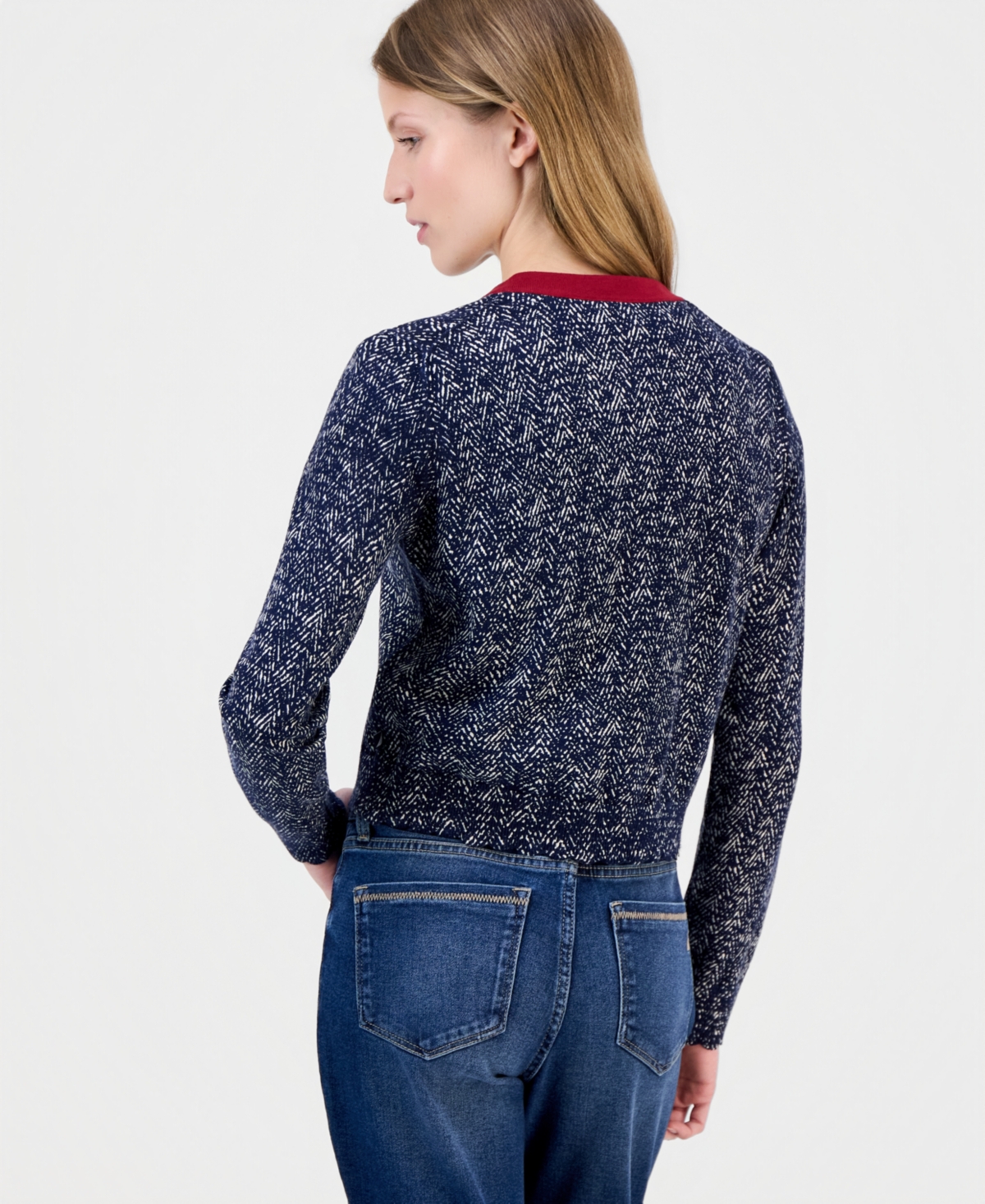 Nautica Women's Cotton Herringbone Cardigan Sweater