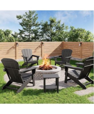 Modern HDPE Plastic Adirondack Chair Set of 4 with 2 Side Table - Oversize 380 LB Poly Lumber Weather Resistant Firepit Chair