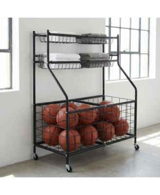 Heavy Duty Sports Ball Storage Cart, Rolling Multi Sport Equipment Organizer for Garage Gym Playroom