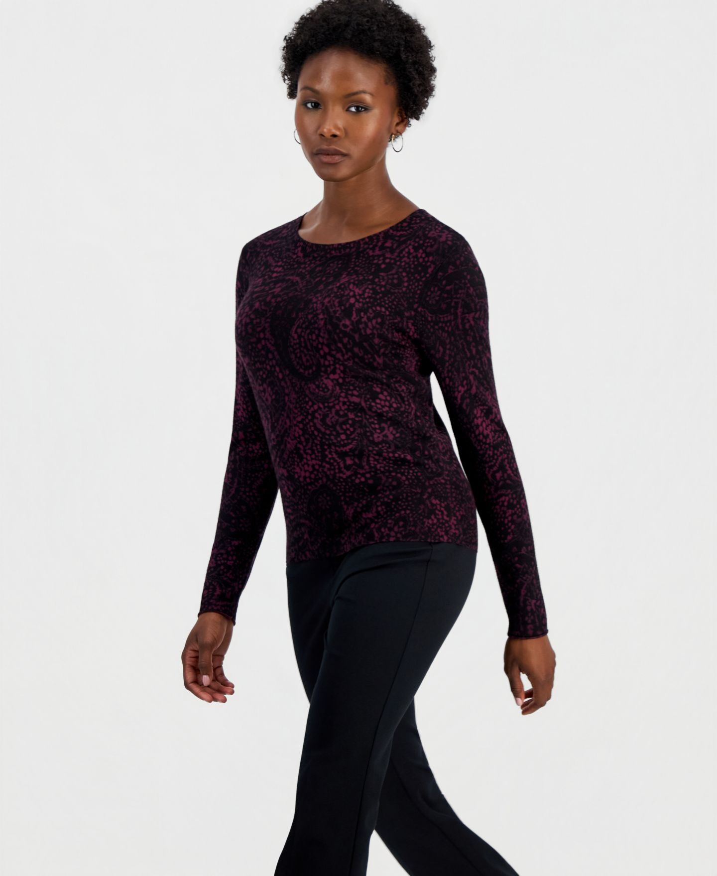 Женский свитер I.N.C. International Concepts Petite Paisley Long-Sleeve Crewneck, цвет: F Paisley B — фото 4