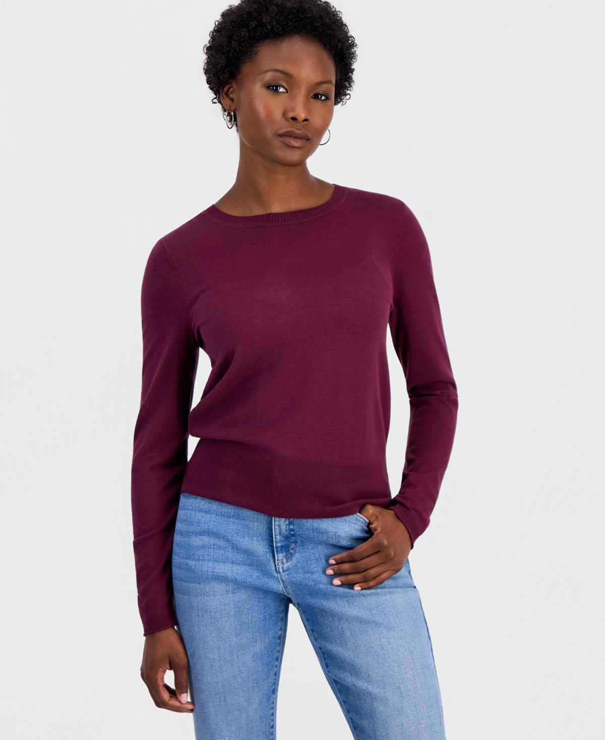 I.n.c. International Concepts Petite Fitted Long-Sleeve Crewneck Sweater, Macy's Exclusive