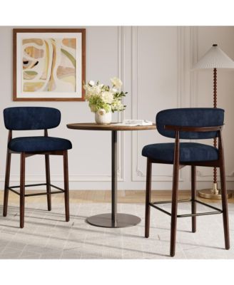 2/4 Upholstered Bar Stools, 26&iquest; Counter Height with Wood Legs, Kitchen Island Stools with Back, Linen Fabric, Curved Back, Metal Footrest, Kitchen