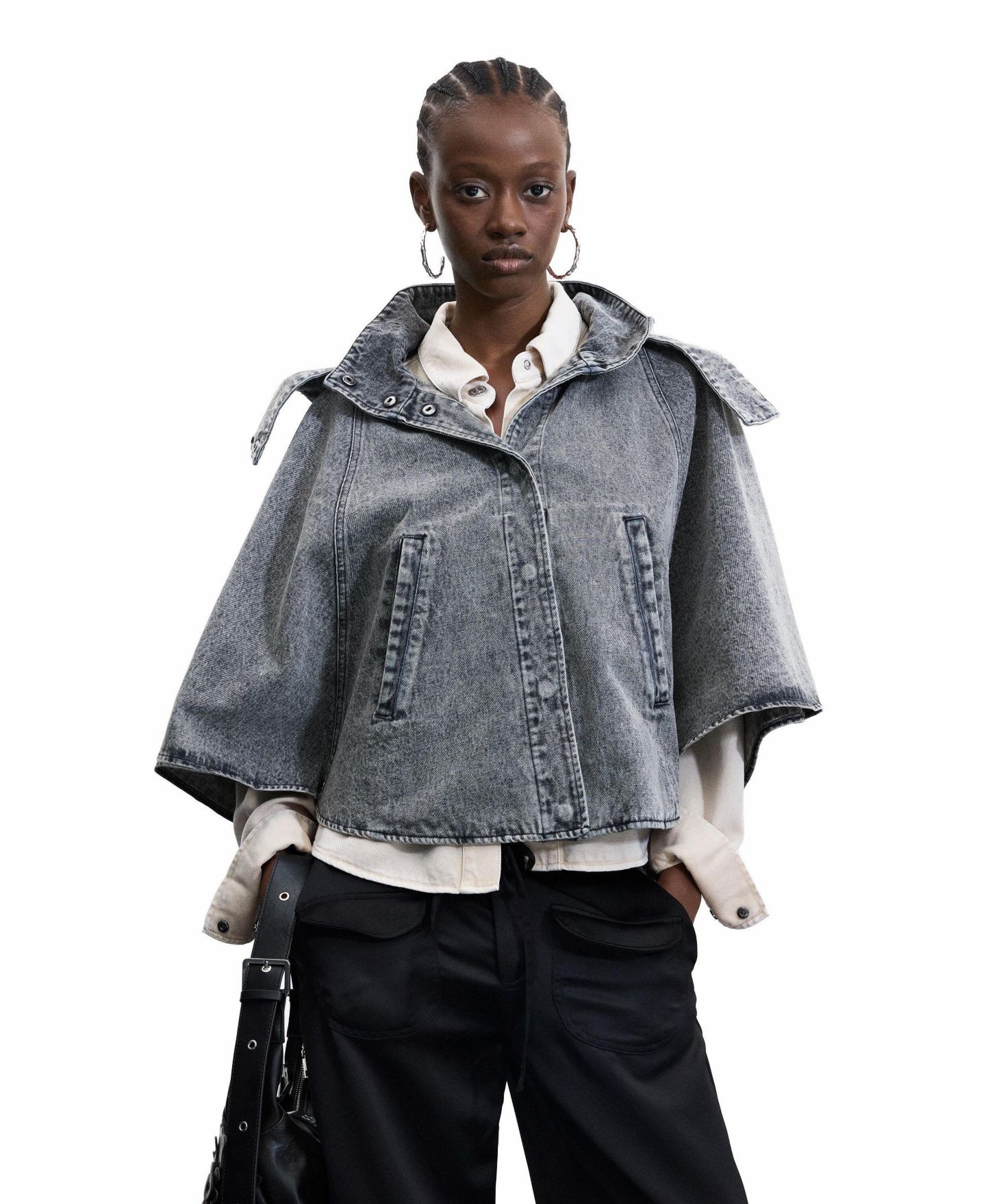 Женские куртки Desigual Poncho denim 100% cotton, цвет: Тёмный серый — фото 1