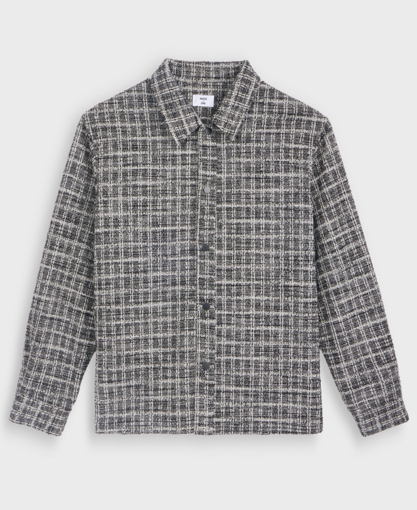 Мужская рубашка Mode of One Textured Tweed Point Collar Overshirt, цвет: Чёрный комбинированный — фото 5