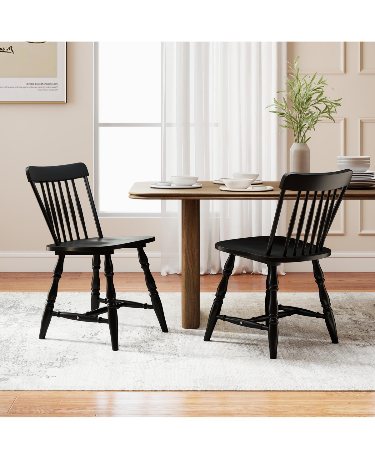 Costway Windsor Dining Chairs with Turned Legs Curved Spindle Back for Living Room