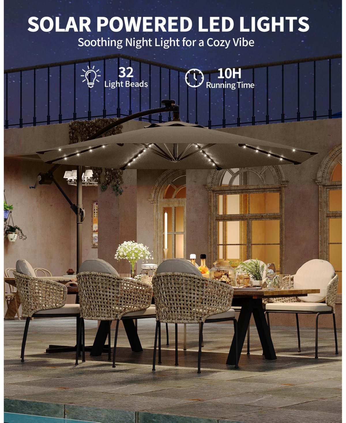 gaomon 10 Feet Uv-Resistant Offset Patio Umbrella with Solar Led Lights for Backyard, Poolside