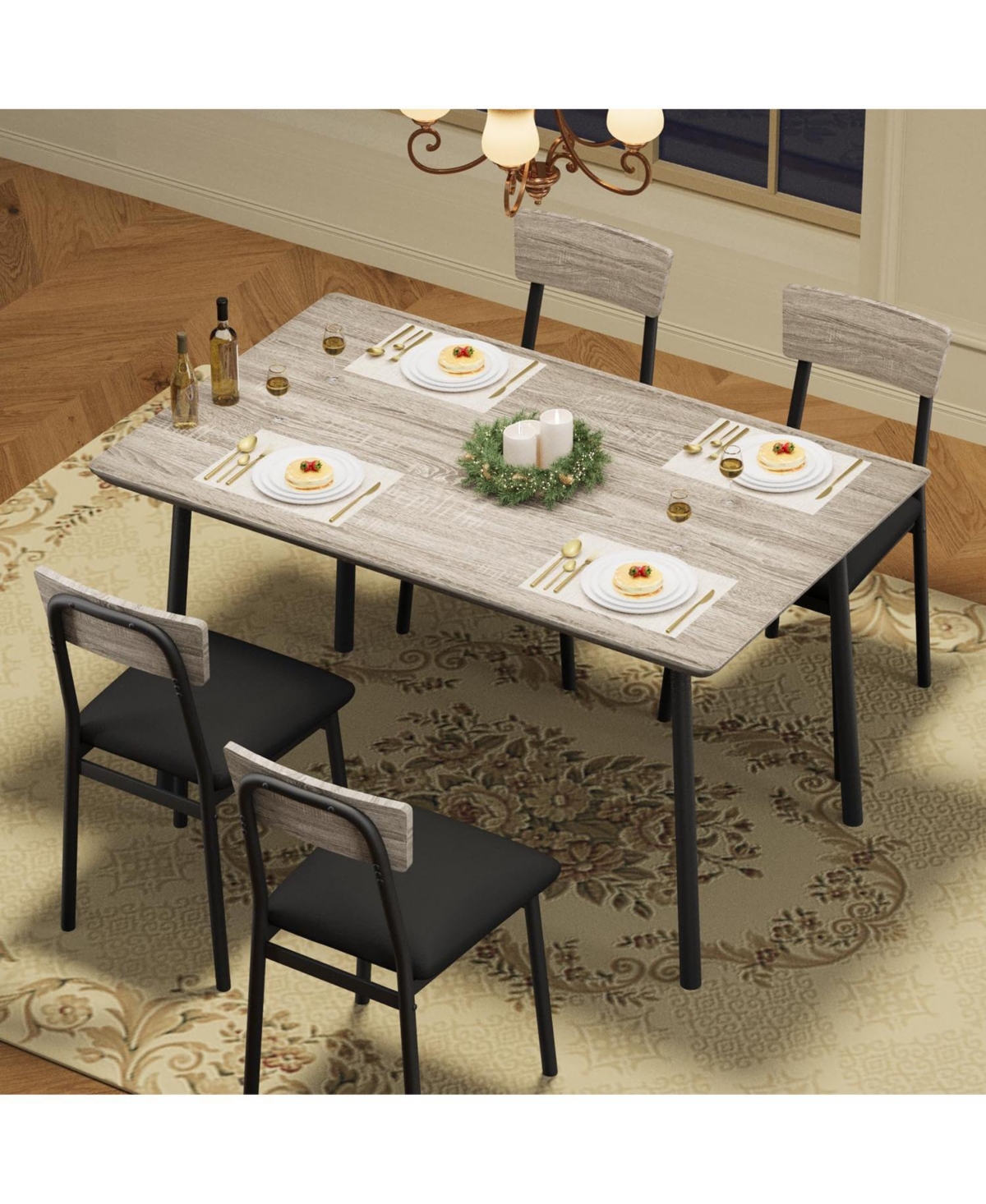 gaomon Kitchen Dining Table Set for 4 with 4 Upholstered Chairs for Dining, Kitchen Room, Apartment