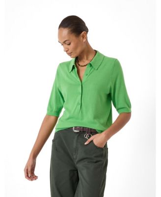 Women's Fine Knit Short Sleeve Polo Top