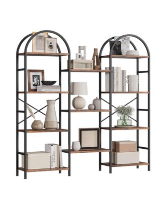 4-Tier 63 Inch Industrial Arched Triple Column Bookshelf, Storage Rack for Living Room, Bedroom, Home Office