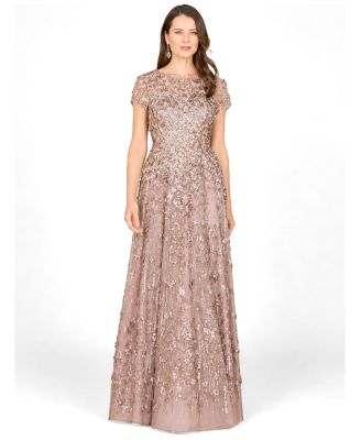 Women's 3D Floral Embellished Cap Sleeve Gown