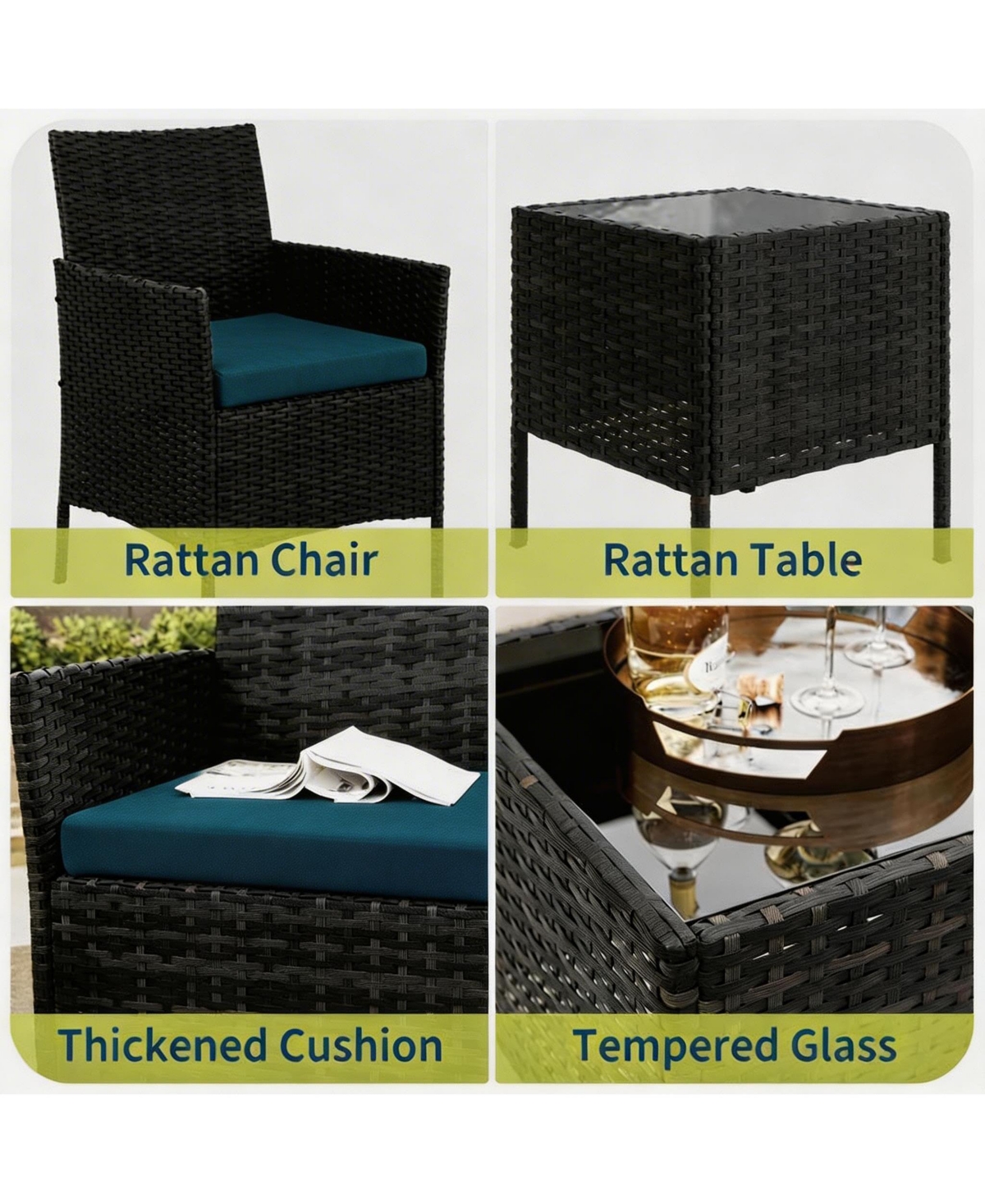 gaomon 3-Piece Outdoor Furniture Set, Pe Rattan, All-Weather Patio Set for Garden Backyard Porch