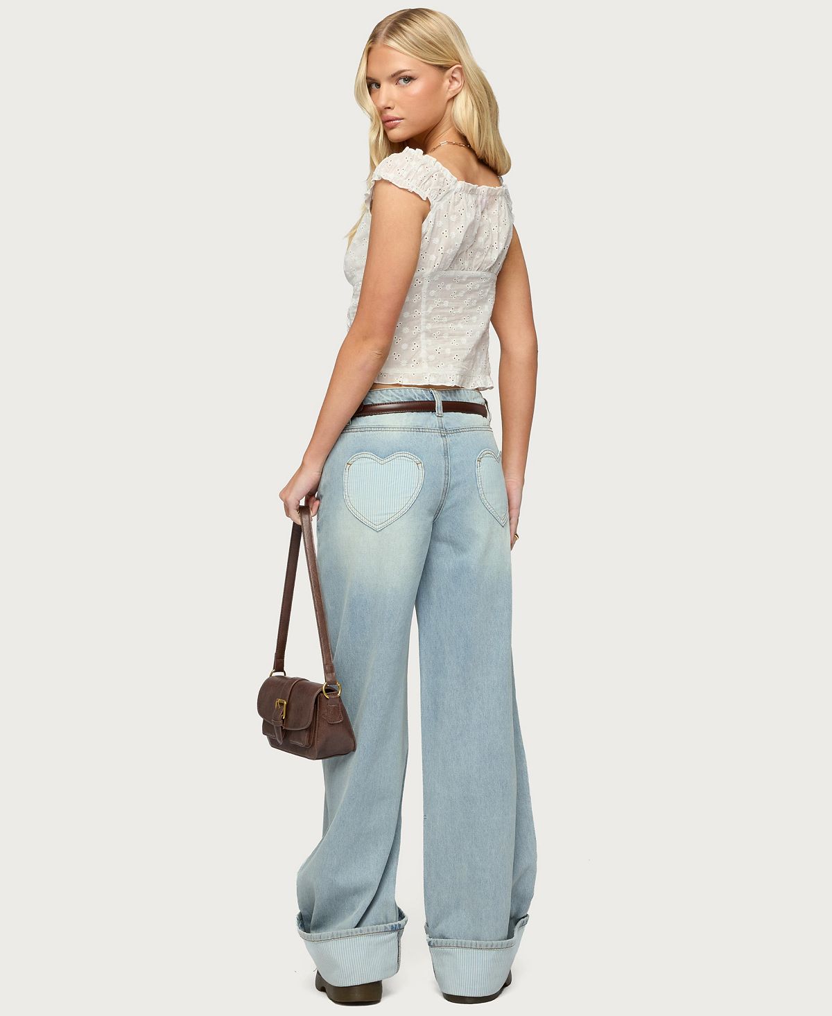 Edikted Women's Contrast Heart Low Rise Baggy Jeans view 5 — MAYCSS fashion products